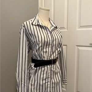GAP White and Black Striped Shirt Dress